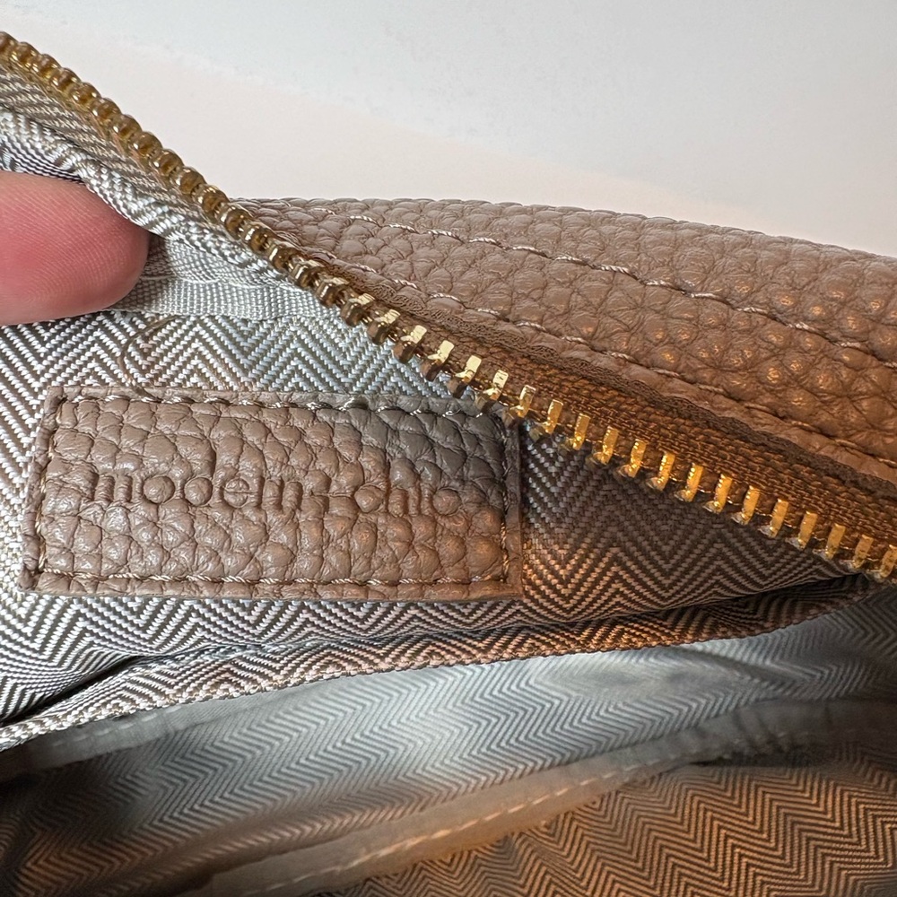 Taupe Pebbled Crossbody Bag with Striped Adjustable Strap - Picture 5 of 5